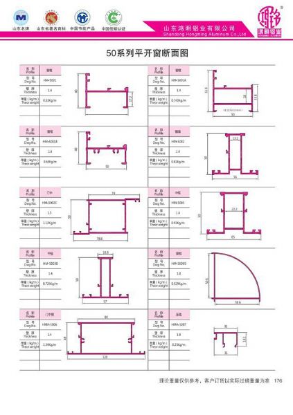 50系列平開窗斷面圖