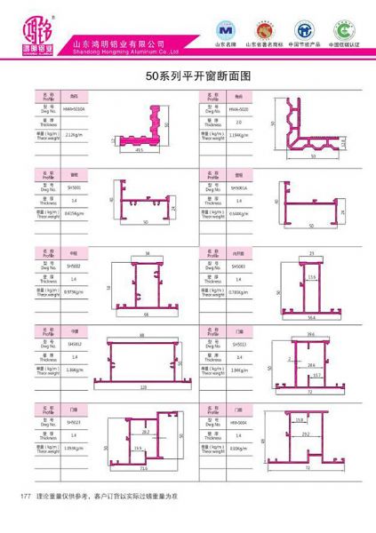 50系列平開窗斷面圖